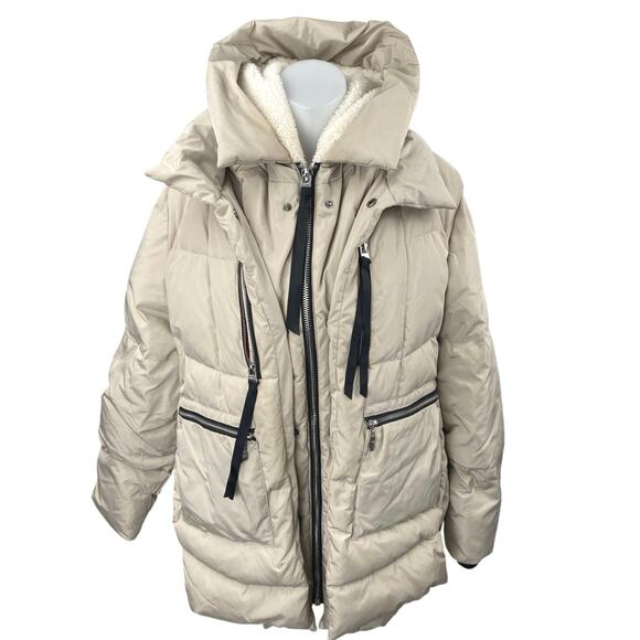 Orolay Women's Cream Full Zip Sherpa Hooded Hoodie Down Puffer Coat Jacket Sz XL - Picture 1 of 7